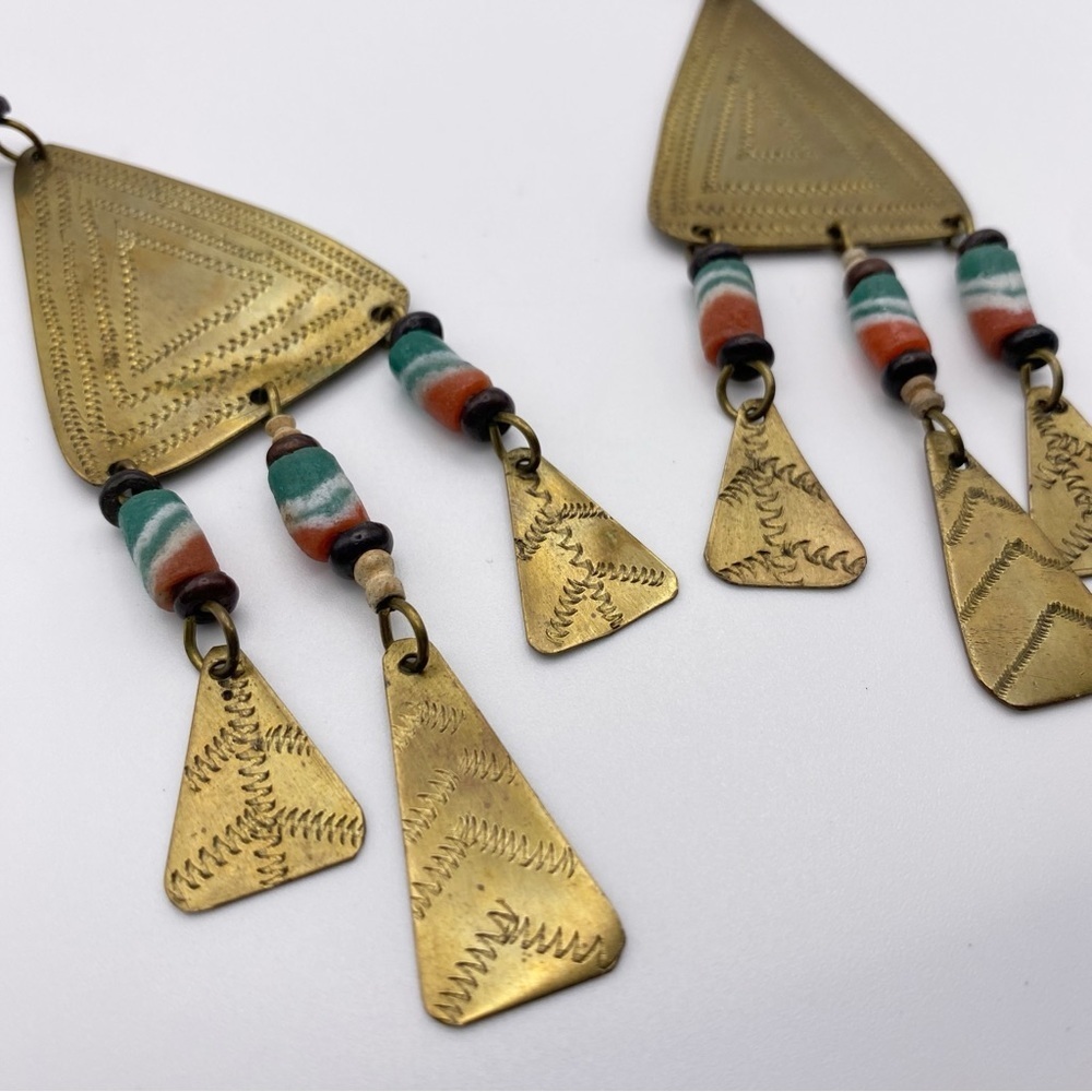 Vintage Tribal Beaded Bronze Bohemian Waterfall Necklace And Earrings Set - Picture 12 of 13